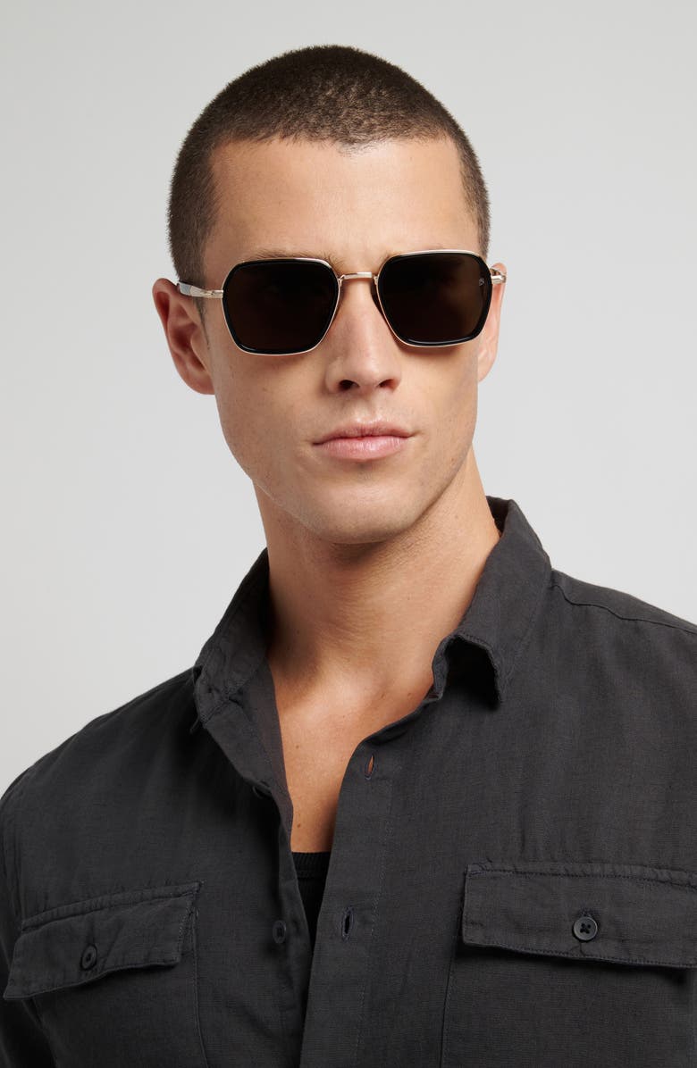 David Beckham Eyewear 53mm Square Sunglasses, Alternate, color, Gold Black/ Grey