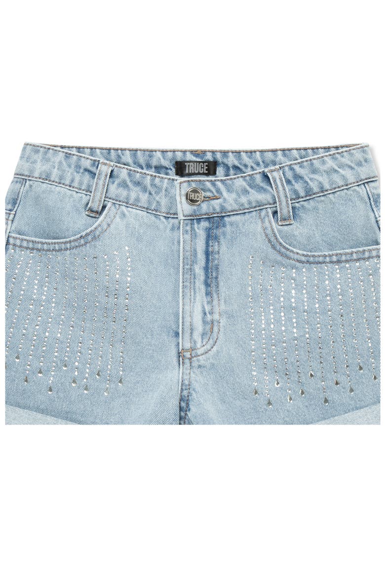 Kids' Rhinestone Accent Cuffed Denim Shorts, Alternate, color, LT STONE
