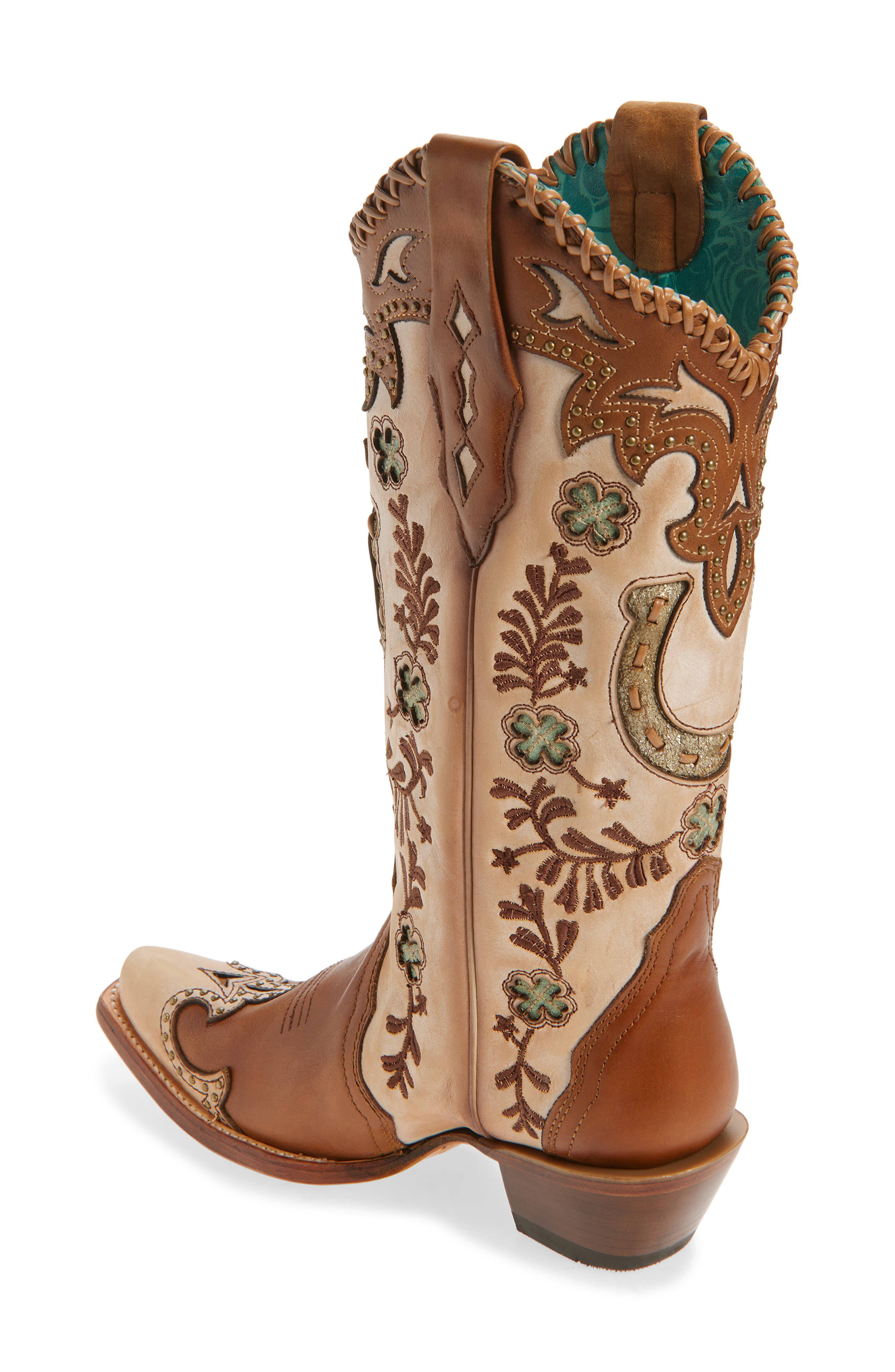 CORRAL Horseshoe Overlay Western Boot, Alternate, color, Honey