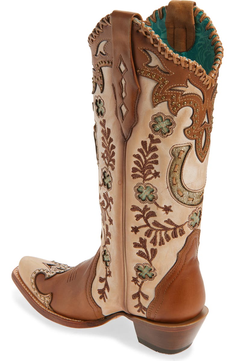 CORRAL Horseshoe Overlay Western Boot, Alternate, color, Honey