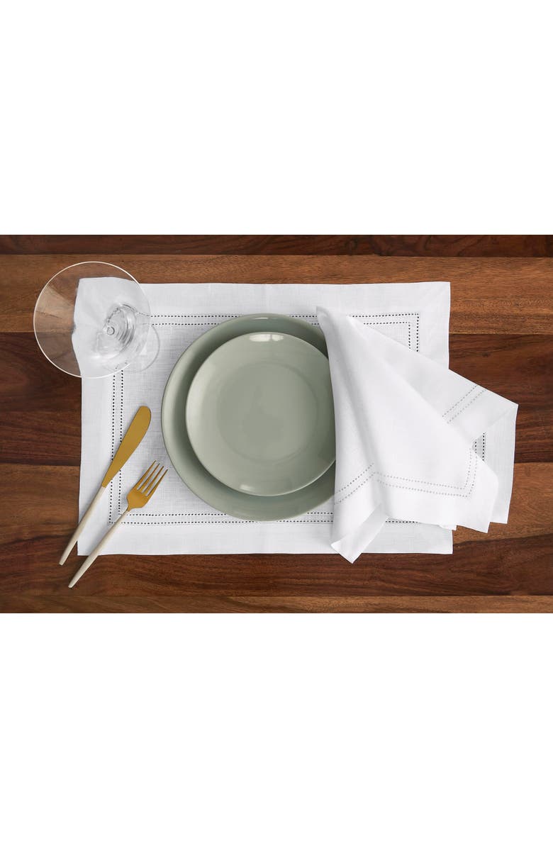 Solino Home Linen Placemats - Linen Double Hemstitch, 14" x 19" Inch, Alternate, color, White