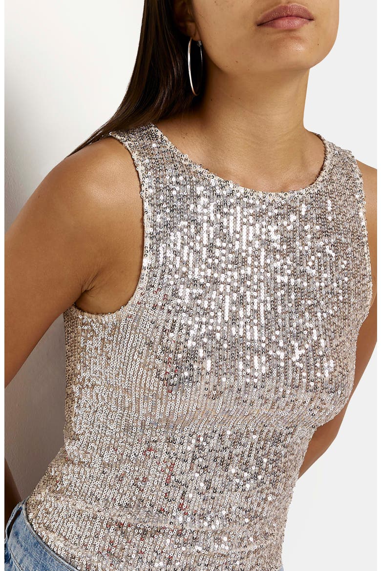 Sequin Tank Top, Alternate, color, SILVER