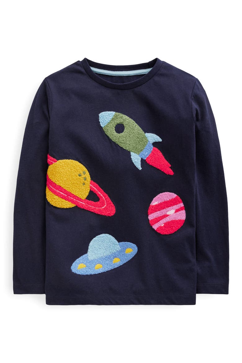 Kids' Bouclé Appliqué Cotton T-Shirt, Main, color, COLLEGE NAVY