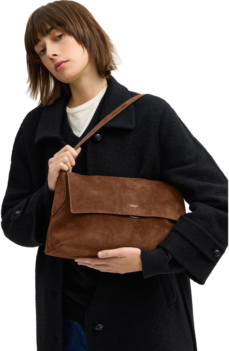 COACH Chelsea 36 Suede Shoulder Bag, Alternate, color, Warm Brown