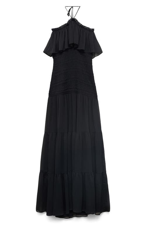 Mango Ruffle Tiered Halter Maxi Dress In Black