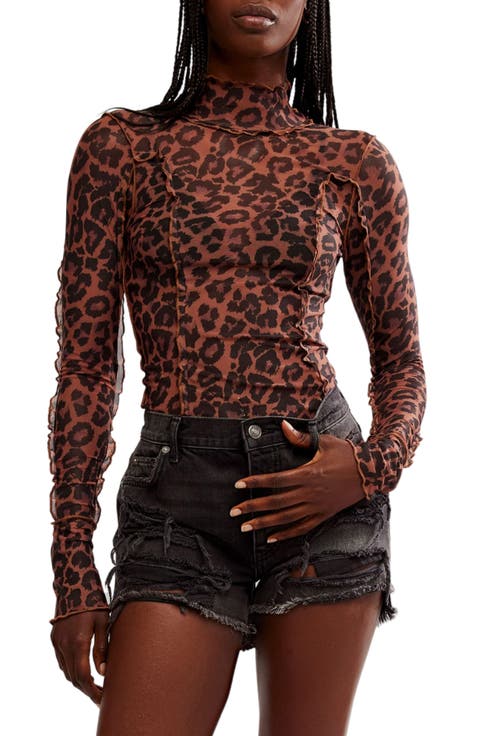 Charlie Print Turtleneck Mesh Top