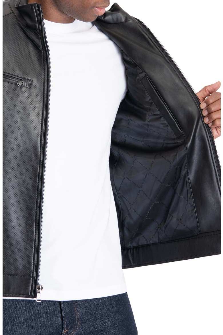 Perforated Faux Leather Moto Jacket, Alternate, color, BLACK