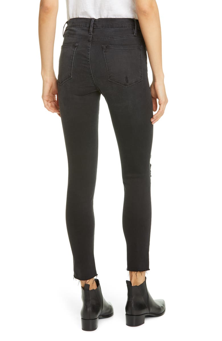 FRAME Le High Ripped Raw Hem Crop Skinny Jeans, Alternate, color,