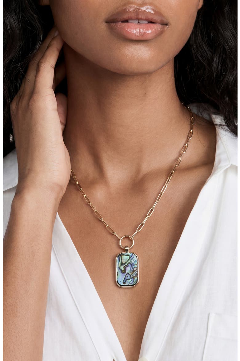 Abalone Inlay Rectangular Pendant Necklace, Alternate, color, ABALONE