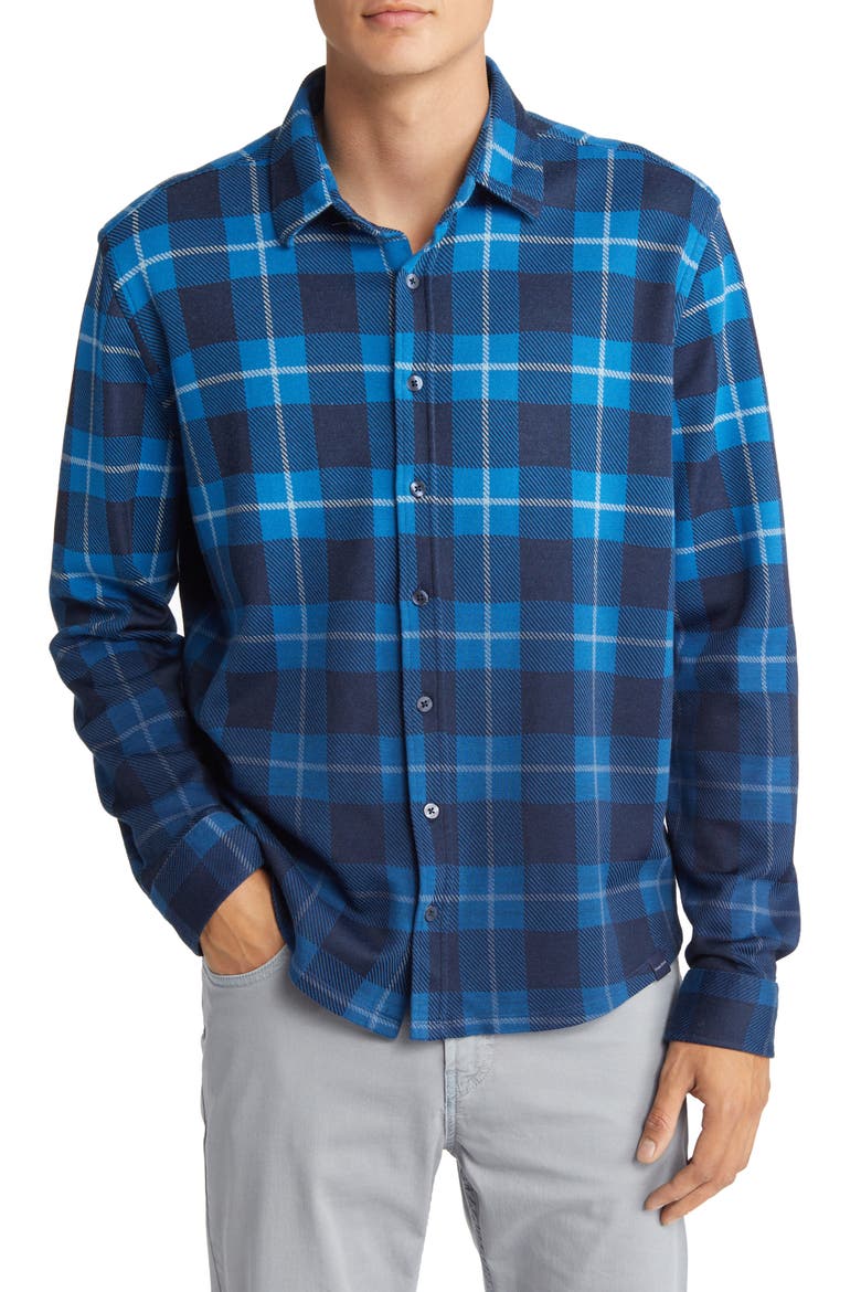 Plaid Jacquard Dip Dye Knit Button-Up Shirt, Main, color, NAVY
