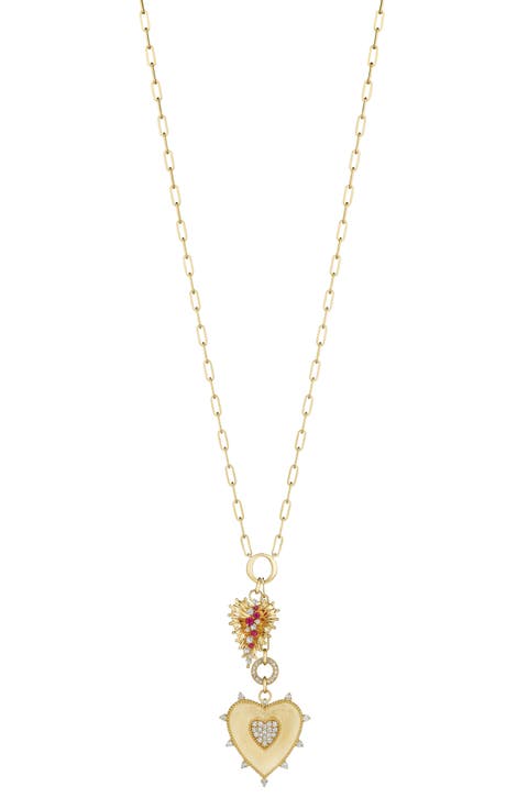 Penka Heart & Leaf, Diamond & Ruby Pendant Necklace