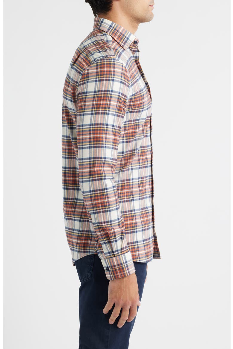 Knick Plaid Stretch Cotton-Blend Flannel Button-Up Shirt, Alternate, color, PUMPKIN