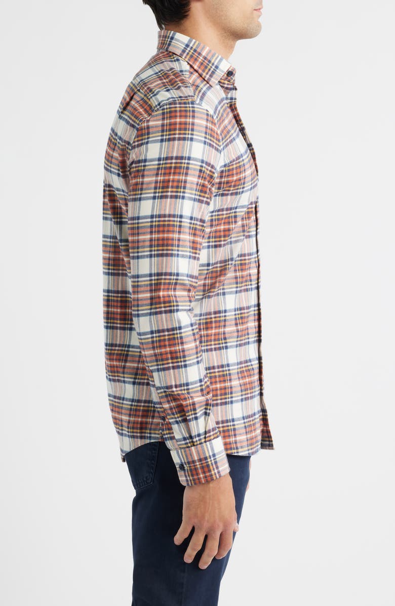 johnnie-O Knick Plaid Stretch Cotton-Blend Flannel Button-Up Shirt, Alternate, color, Pumpkin