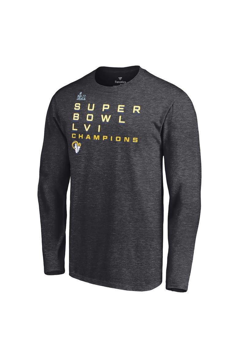 Men's Fanatics Branded Heathered Charcoal Los Angeles Rams Super Bowl LVI Champions Roster Signature Long Sleeve T-Shirt, Alternate, color, Heather Charcoal