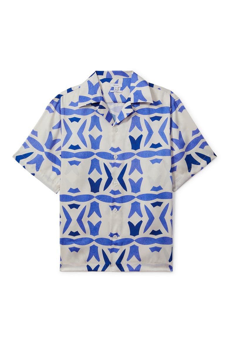 Purkiss Geo Print Camp Shirt, Alternate, color, WHITE/ BRIGHT BLUE