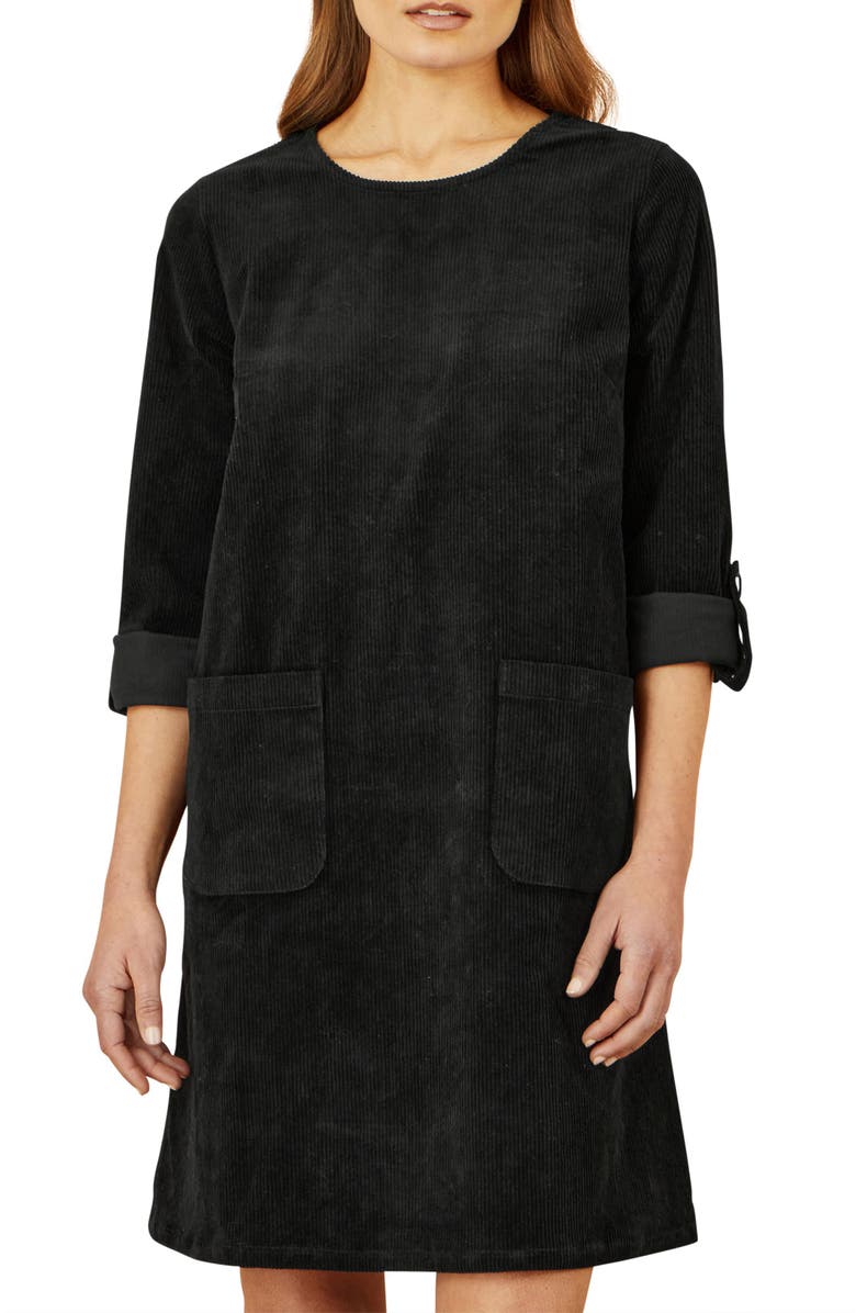 Yumi Cord Tunic Dress With Pockets, Alternate, color, Black