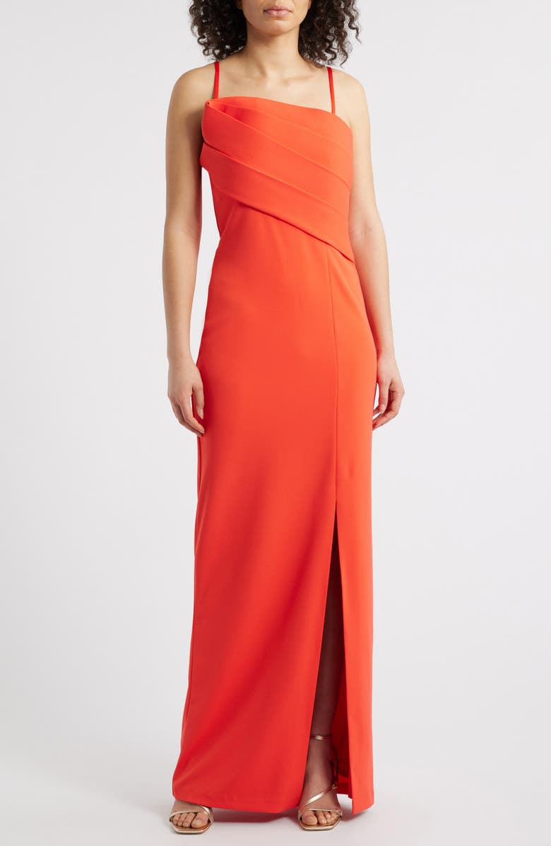 Vince Camuto Drape Neckline Sleeveless Gown, Main, color, Poppy