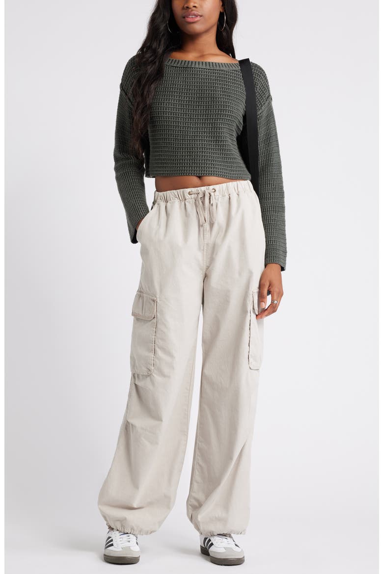 Textured Crop Cotton Sweater, Alternate, color, GREY PHANTOM