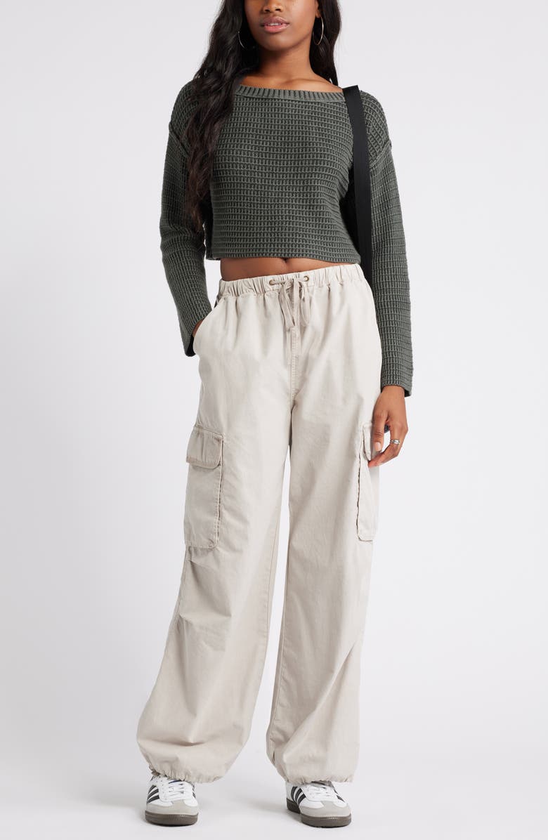 BP. Textured Crop Cotton Sweater, Alternate, color, Grey Phantom