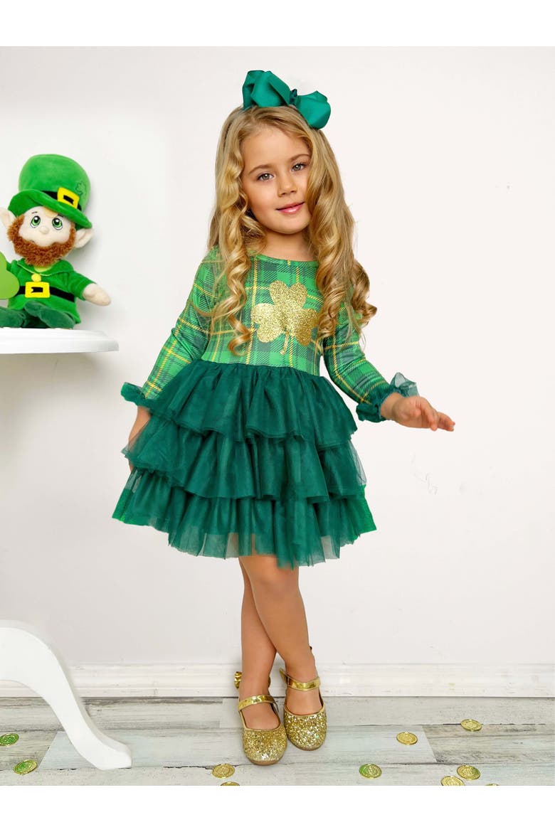Shimmering Shamrocks Tiered Tutu Dress, Alternate, color, Green