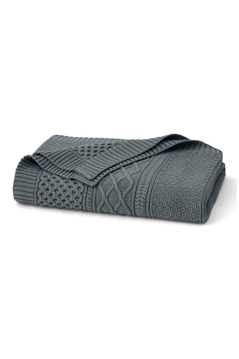 Aran Cable Organic Cotton Knit Throw Blanket, Main, color, DEEP BLUESTONE