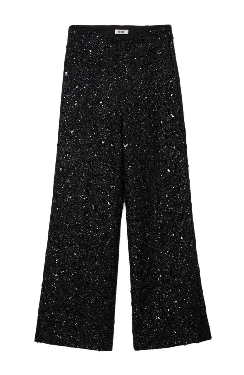 SANDRO Rhinestone tweed trousers, Alternate, color, Black