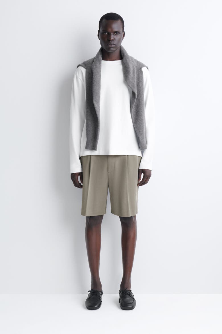 Tailored Bonded-Twill Shorts, Main, color, GRAY-GREEN