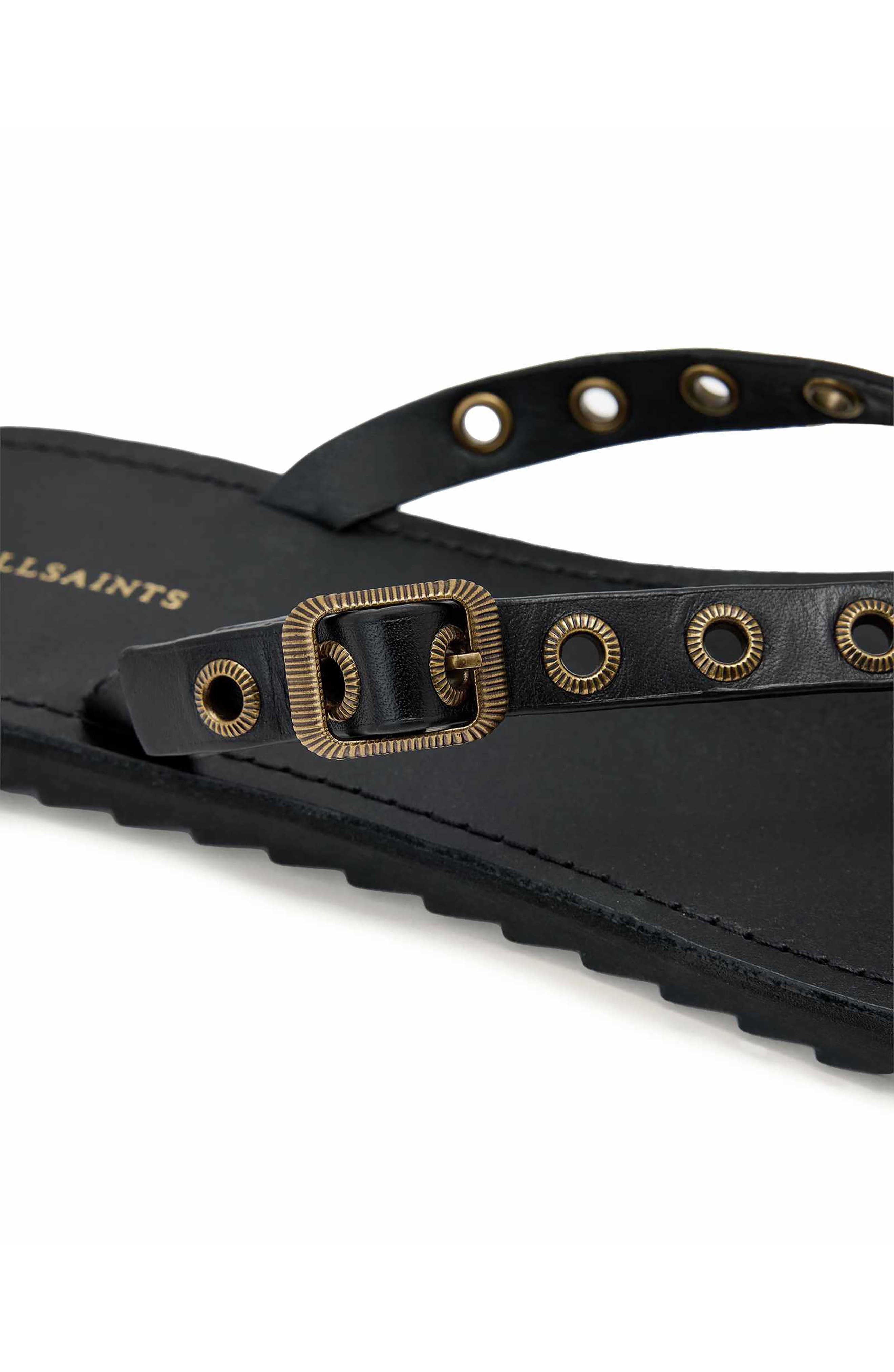 AllSaints Sydney Eyelet Flip Flop, Alternate, color, Black