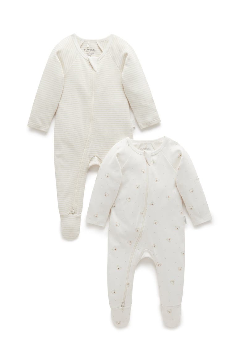 2 Pack Zip Footie, Main, color, Vanilla Bear Pack