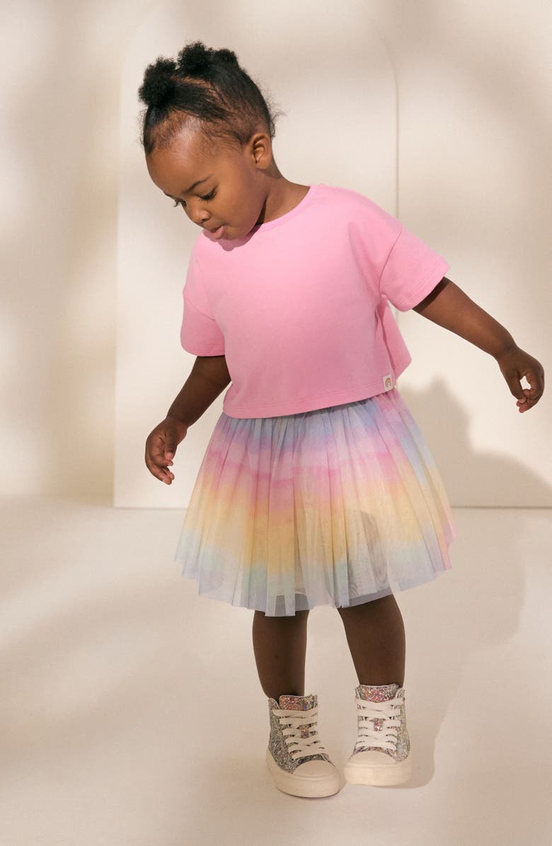 NEXT Kids' T-Shirt & Rainbow Tutu Skirt Set (Baby, Toddler & Little Kid, Alternate, color, Pink