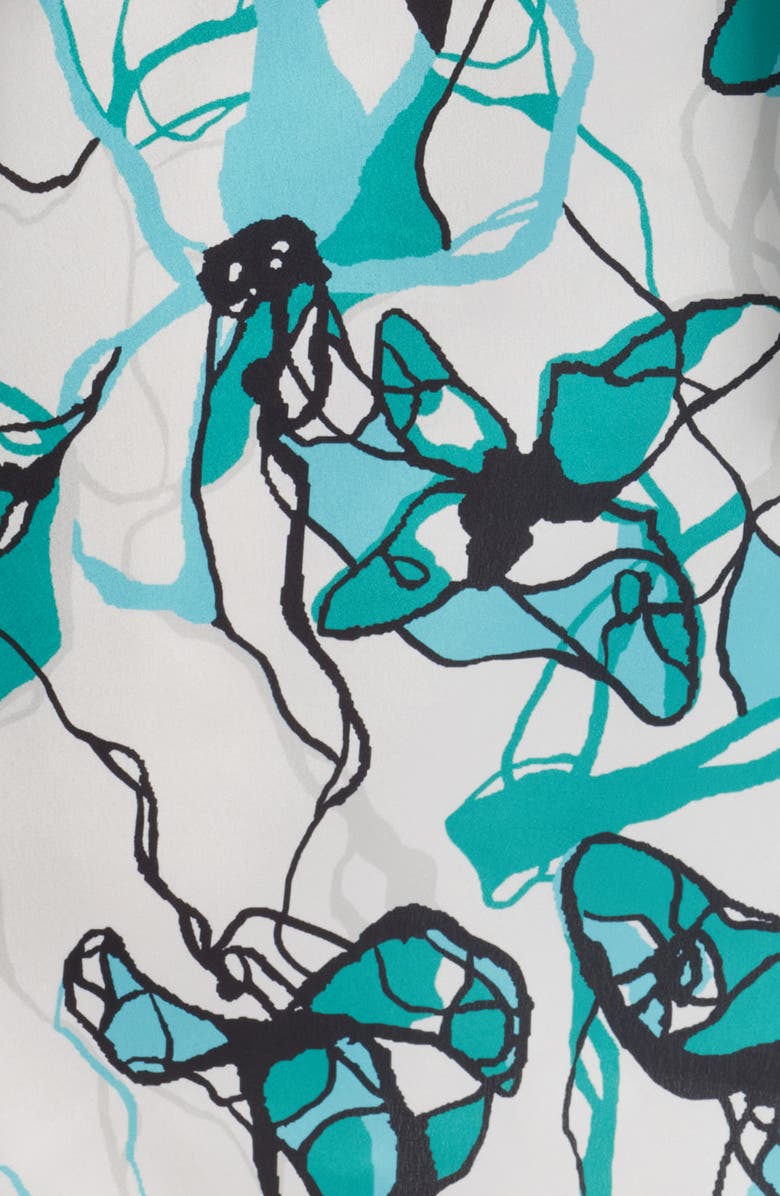 Ming Wang Abstract Print Tie Waist A-Line Midi Dress, Alternate, color, Emerald Awe Multi