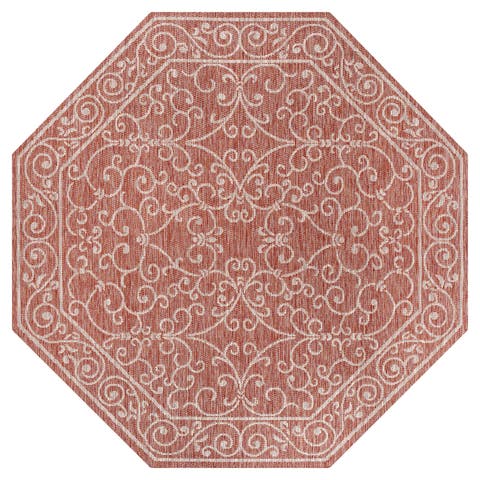 Charleston Vintage Filigree Textured Weave Octagon Indoor/Outdoor Area Rug