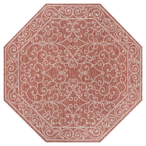 Jonathan Y Charleston Vintage Filigree Textured Weave Octagon Indoor/outdoor Area Rug In Red