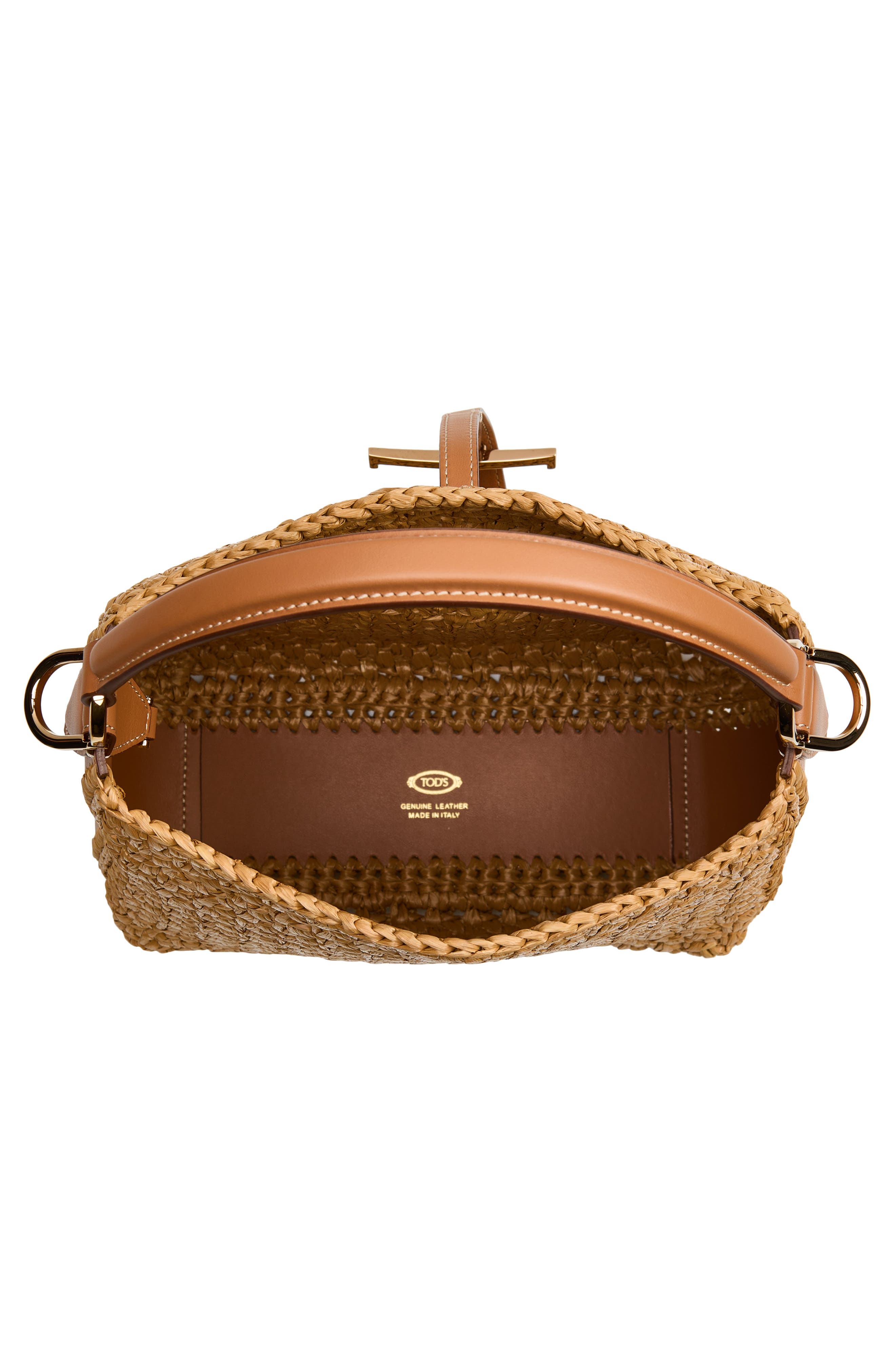 Tod's T Timeless Crochet Raffia & Leather Bucket Bag, Alternate, color, Naturale/ Kenia