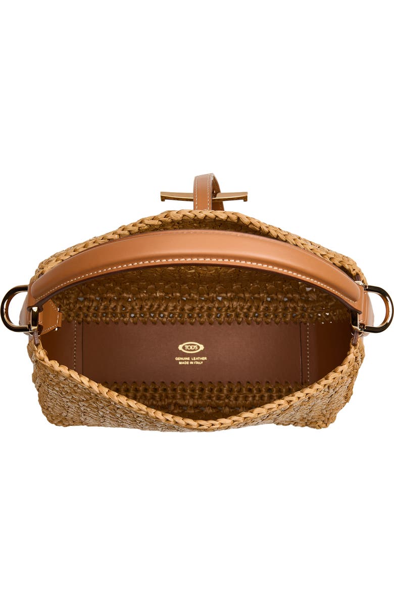 Tod's T Timeless Crochet Raffia & Leather Bucket Bag, Alternate, color, Naturale/ Kenia
