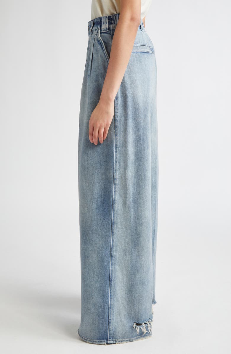 Maison Margiela Pleated Distressed Wide Leg Jeans, Alternate, color, Light Blue