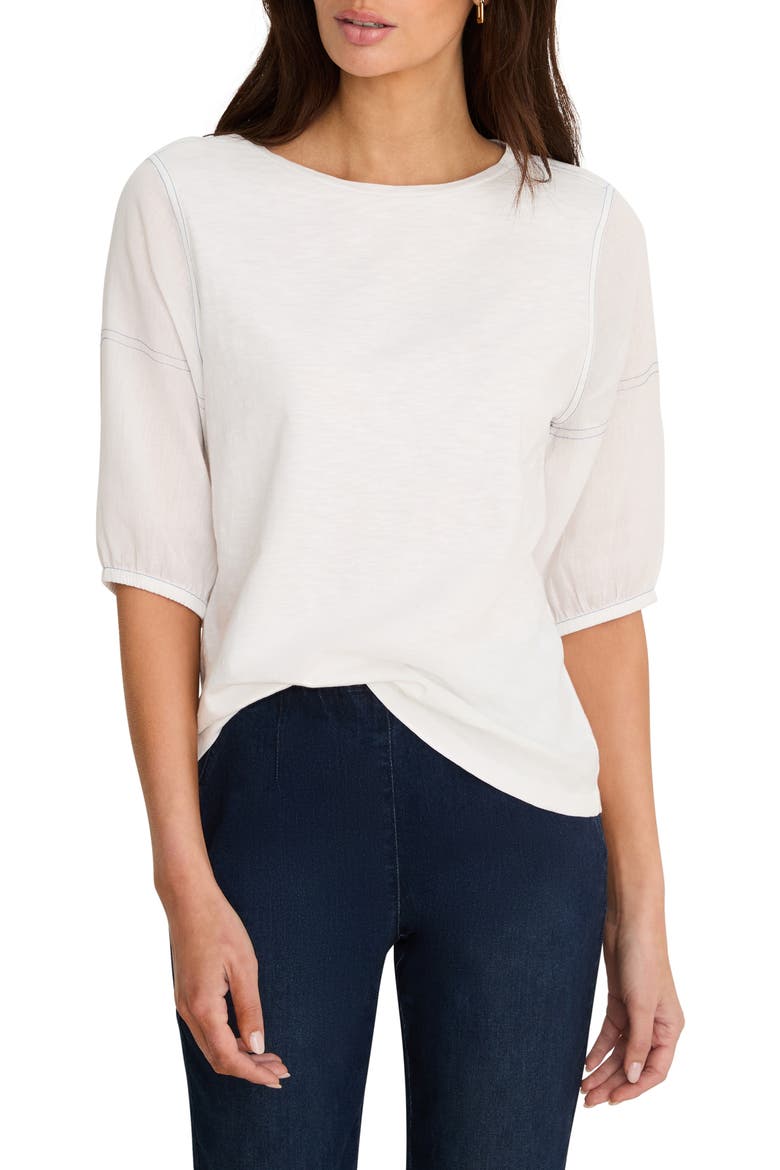 Puff Sleeve Cotton T-shirt, Main, color, PAPER WHITE