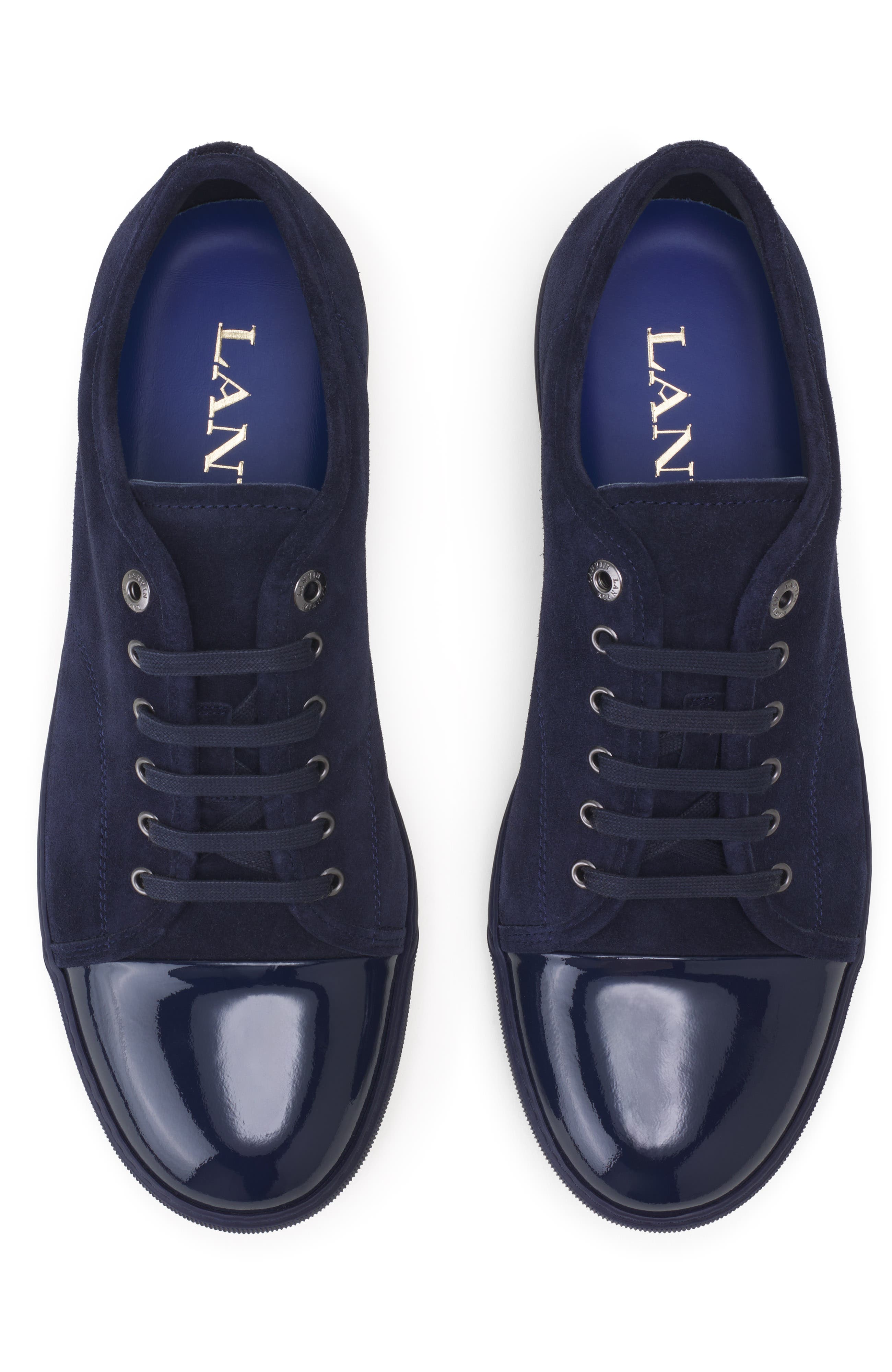 Lanvin Dbb1 Patent Leather And Suede Sneakers, Alternate, color, Navy Blue/Navy Blue