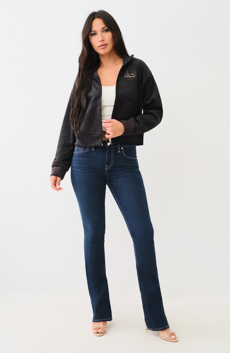 True Religion Rib Velour Zip Jacket, Alternate, color, Jet Black