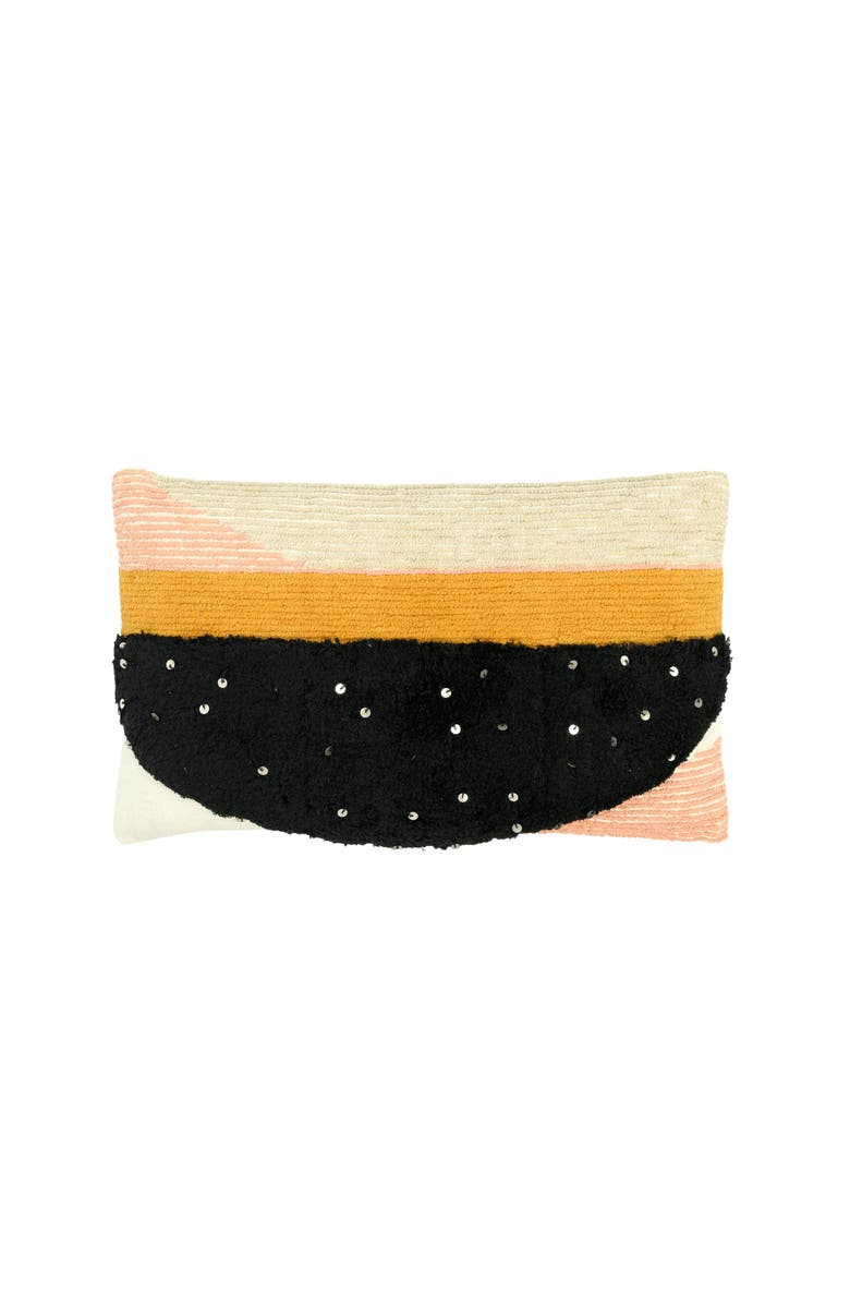 Storied Home Cotton Lumbar Pillow with Geometric Shapes, Main, color, Black