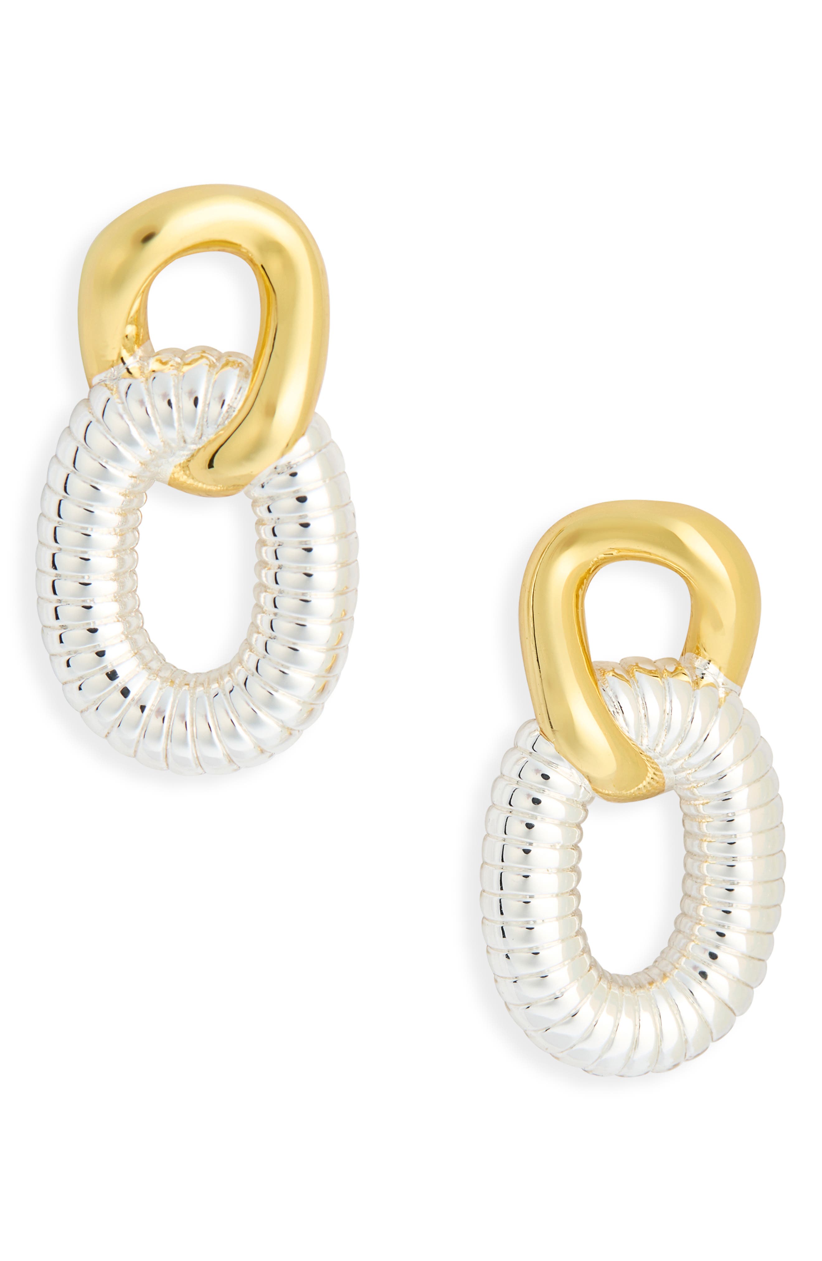 Argento Vivo Sterling Silver Two-Tone Link Drop Earrings