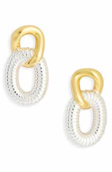 Argento Vivo Sterling Silver Two-Tone Link Drop Earrings