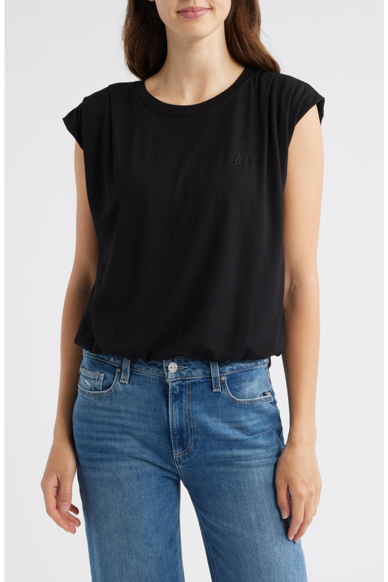 Pleated Cap Sleeve T-Shirt, Main, color, BLACK