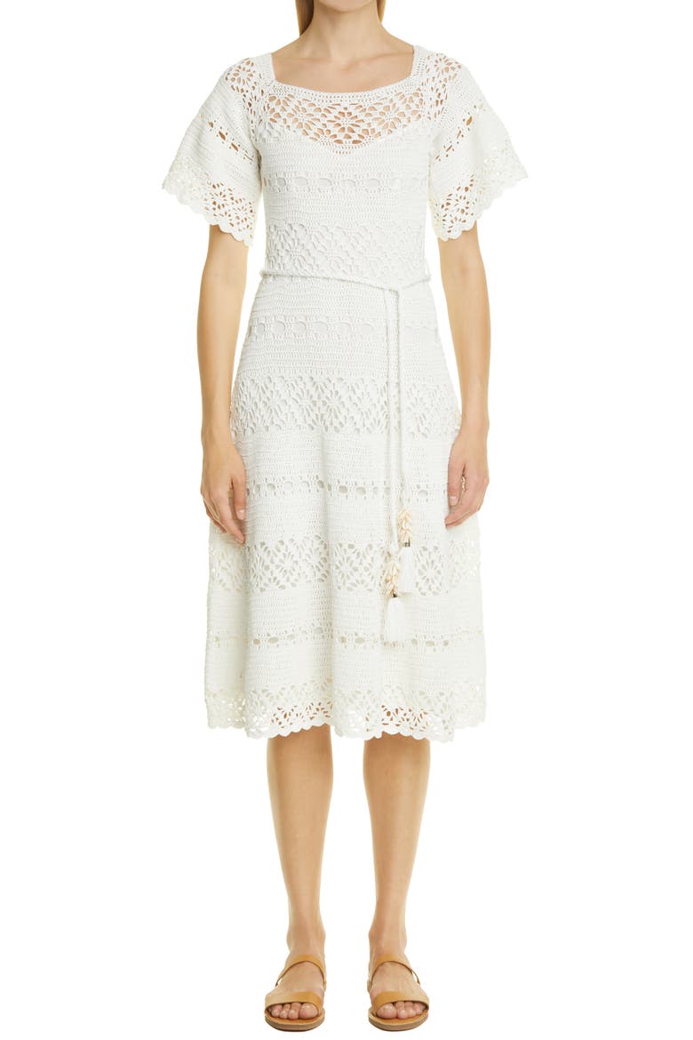 Cassia Crochet Midi Dress, Main, color, IVORY