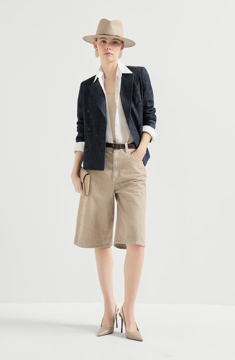 Brunello Cucinelli Denim-effect twill blazer, Alternate, color, Dark Denim