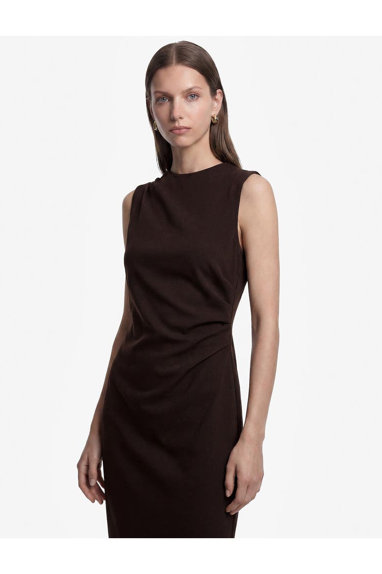 Draped Crew Neck Sleeveless Midi Dress, Alternate, color, BROWN