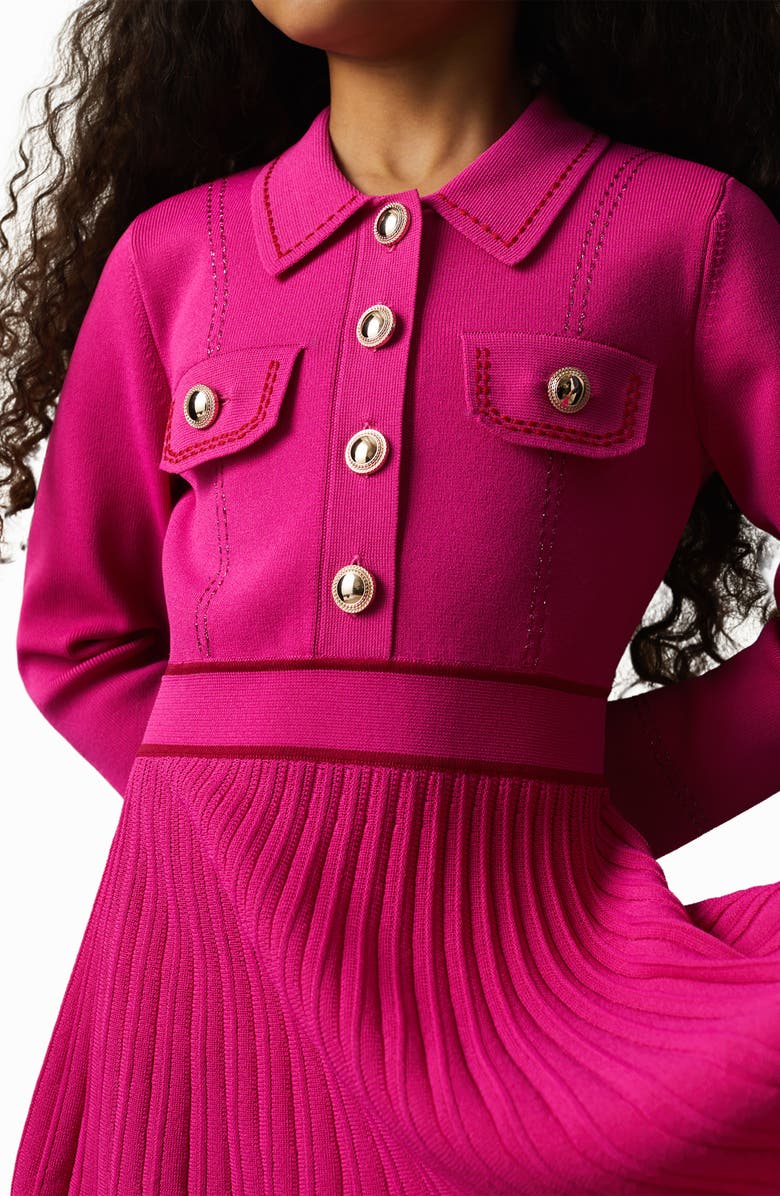 Reiss Kids' Sapna Button Front Long Sleeve Knit Dress, Alternate, color,