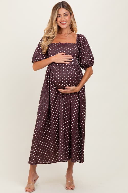 Pinkblush Polka Dot Square Neck Midi Dress In Brown