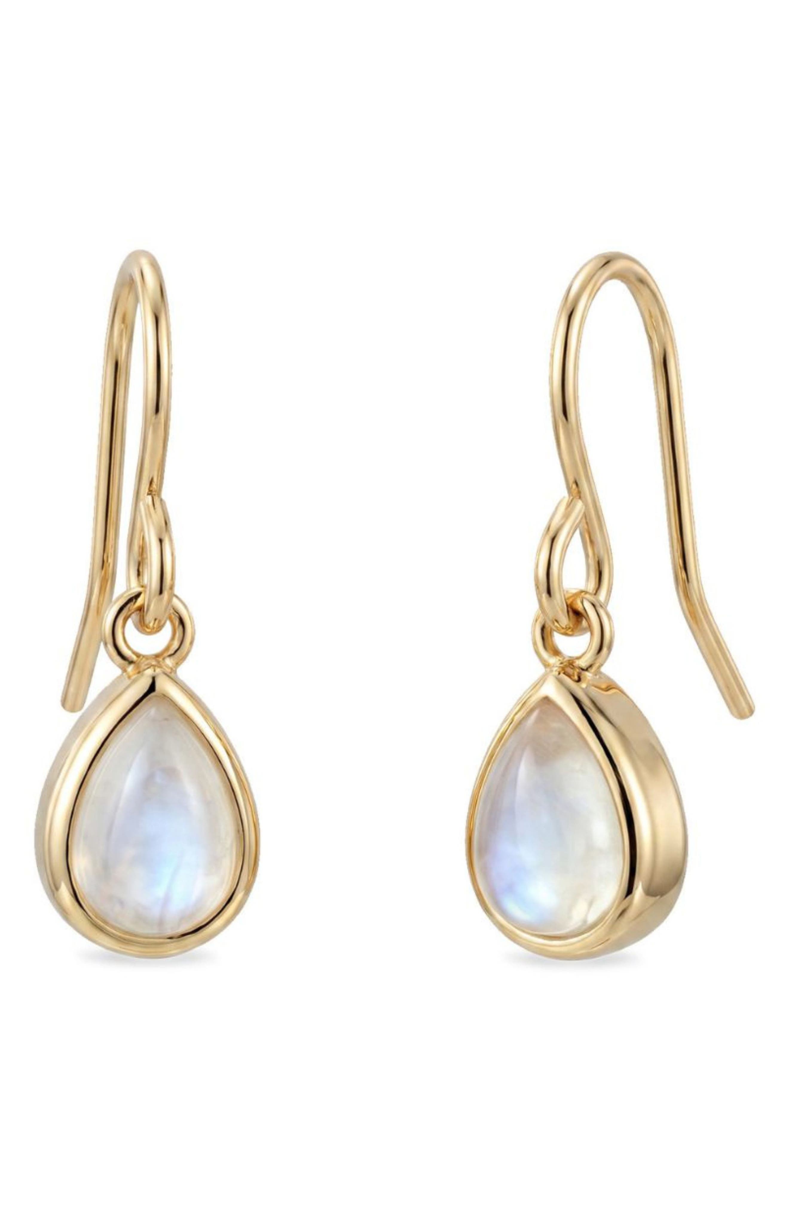 14k Gold Plated Moonstone Pear Drop Earrings