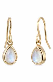 14k Gold Plated Moonstone Pear Drop Earrings
